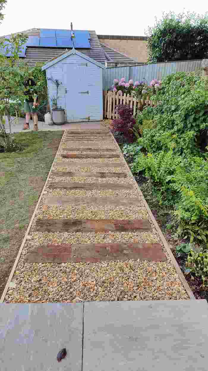 Sleeper and gravel path landscaping landscapedesign garden design Devon Plymouth